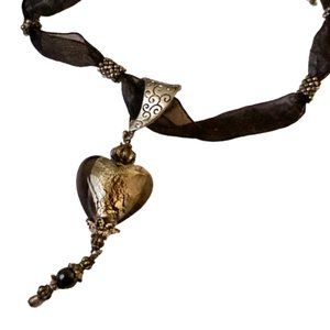 Original Designs Necklace & Pendant Black Glass Heart Shear Ribbon NEW